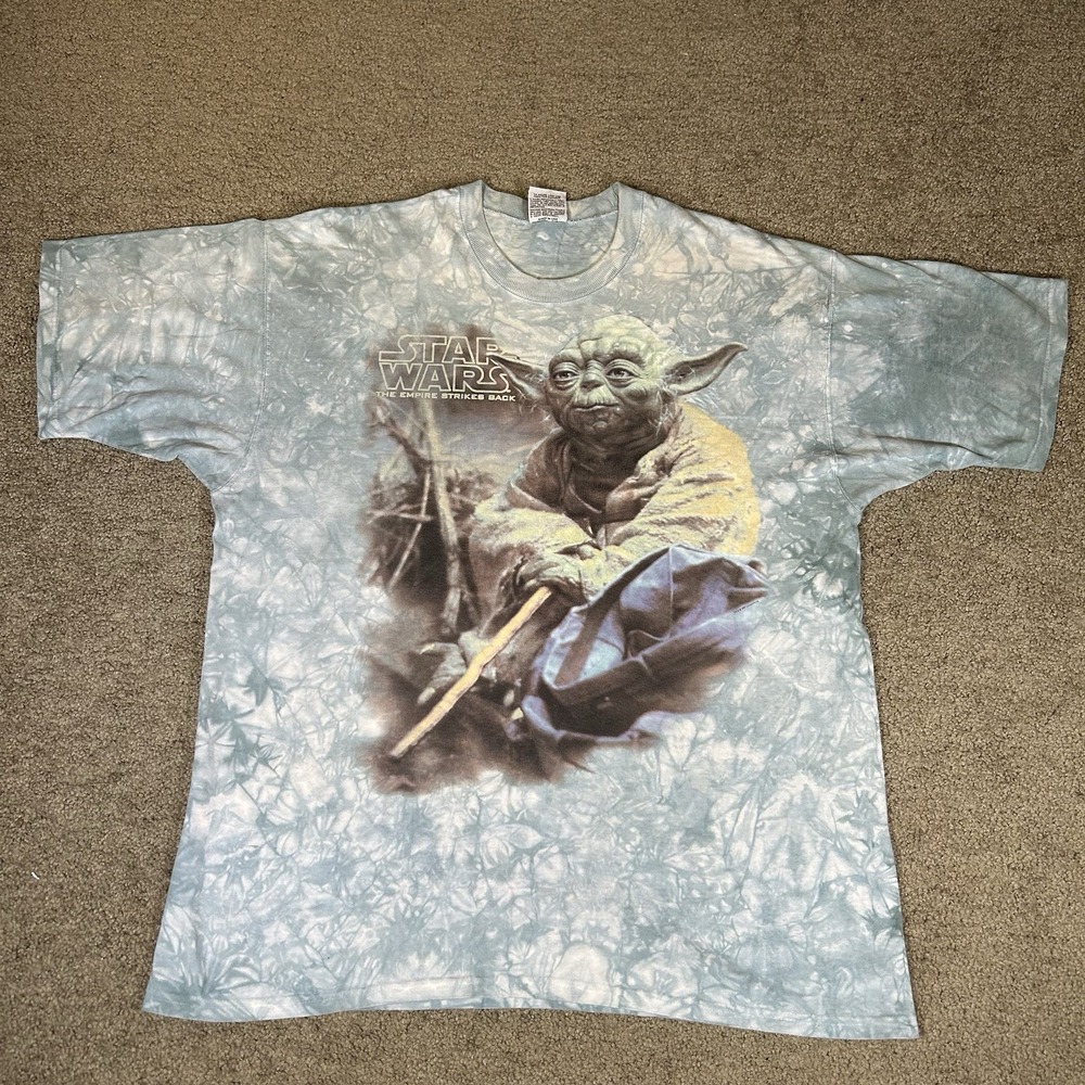 Vintage 1997 Star Wars Liquid Blue The Empire Strikes Back Yoda Tie Dye Tee XL